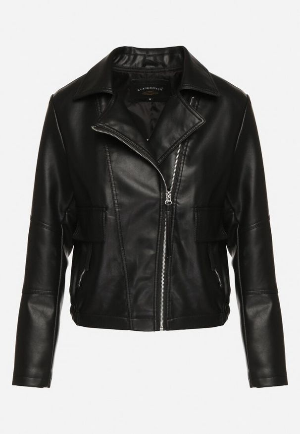 Born2be - Czarna Kurtka Ramoneska z Asymetrycznym Zamkiem i Ozdobnymi Klapami Accorda. Okazja: na co dzień. Kolor: czarny. Materiał: jeans. Styl: elegancki, casual, klasyczny