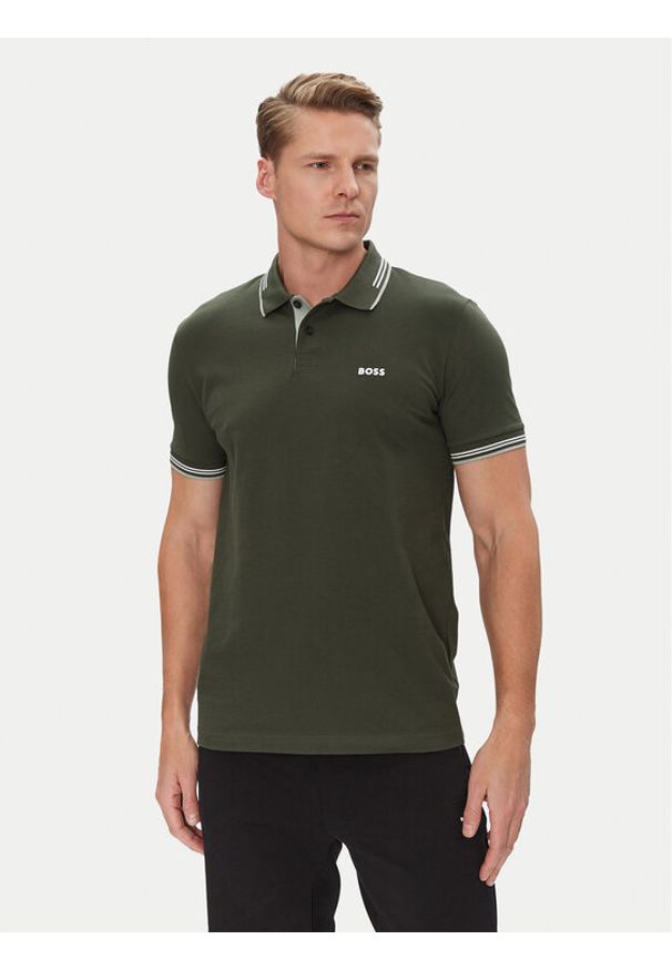 BOSS Polo Paul 50506193 Zielony Slim Fit. Typ kołnierza: polo. Kolor: zielony. Materiał: bawełna