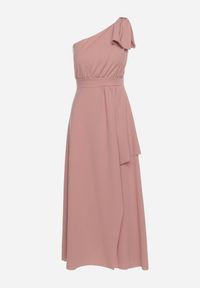 Born2be - Ciemnoróżowa Koktajlowa Asymetryczna Sukienka z Kokardą na Ramieniu Vimarellia. Okazja: na imprezę. Typ kołnierza: kokarda. Kolor: różowy. Typ sukienki: asymetryczne. Styl: wizytowy #2