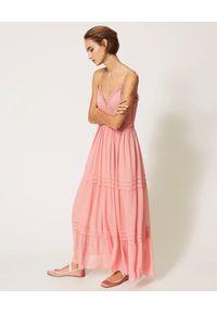 TwinSet - TWINSET - Różowa maxi sukienka na ramiączkach. Kolor: różowy, wielokolorowy, fioletowy. Materiał: koronka, wiskoza. Długość rękawa: na ramiączkach. Wzór: koronka. Styl: boho. Długość: maxi #3