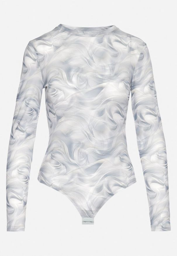 Born2be - Szare Transparentne Body z Wiskozą w Abstrakcyjny Wzór Zeliya. Okazja: na co dzień. Kolor: szary. Materiał: wiskoza. Długość rękawa: długi rękaw. Długość: długie. Styl: elegancki, casual