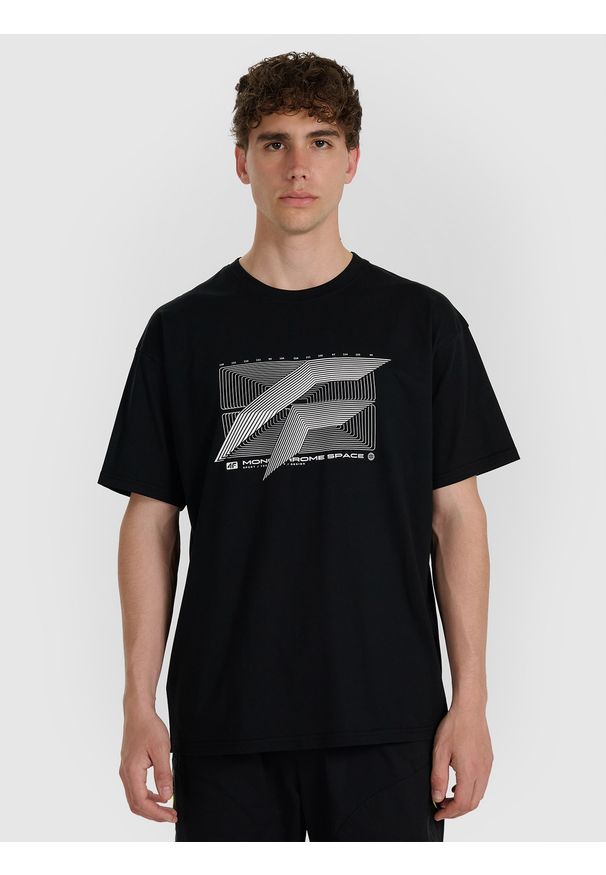 4f - 4F T-shirt regular z nadrukiem męski - czarny L. Okazja: na co dzień. Kolor: czarny. Materiał: materiał, bawełna. Wzór: nadruk. Styl: casual