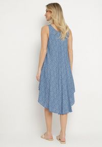 Born2be - Niebieska Rozkloszowana Sukienka z Bawełny w Abstrakcyjny Wzór Ronive. Okazja: na co dzień. Kolor: niebieski. Materiał: bawełna. Typ sukienki: rozkloszowane. Styl: casual, elegancki #4