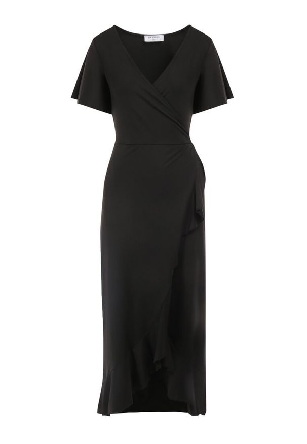 Born2be - Czarna Sukienka Aediala. Okazja: na randkę, na imprezę, na co dzień. Kolor: czarny. Materiał: tkanina, wiskoza. Długość rękawa: krótki rękaw. Typ sukienki: kopertowe. Styl: casual. Długość: midi