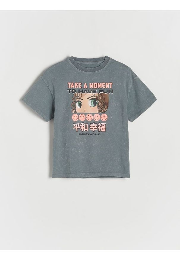 Reserved - T-shirt SmileyWorld® - lawendowy. Kolor: fioletowy. Materiał: dzianina, bawełna