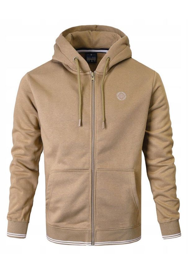 Rozpinana Bluza Męska z Kapturem - Pako Jeans - Beżowa. Typ kołnierza: kaptur. Kolor: brązowy, wielokolorowy, beżowy. Materiał: poliester, bawełna. Styl: klasyczny