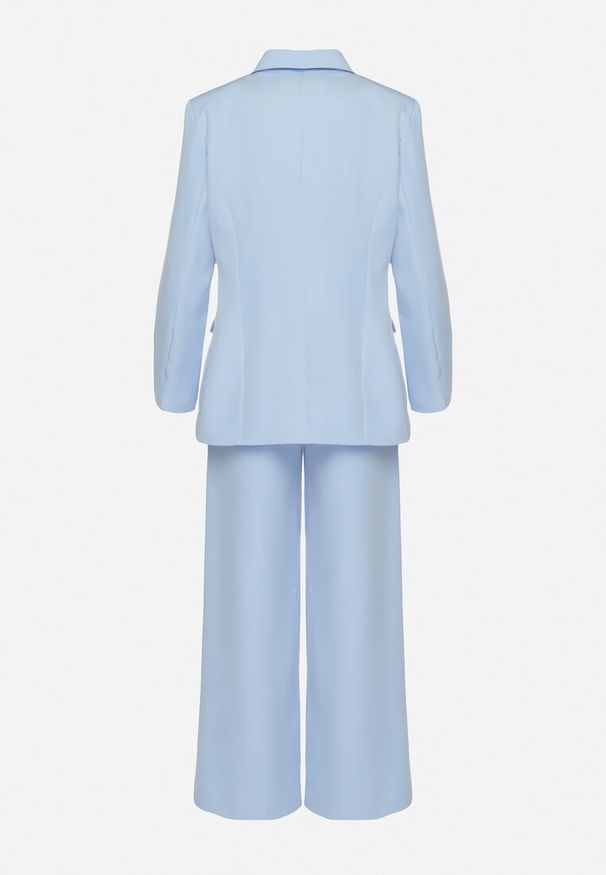 Born2be - Niebieski Garnitur Dwurzędowa Marynarka z Usztywnionymi Ramionami i Spodnie Sonavitia. Kolor: niebieski