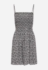 Born2be - Czarno-Biała Bawełniana Sukienka na Regulowanych Ramiączkach z Elastycznym Dekoltem Risetta. Kolor: czarny. Materiał: bawełna. Długość rękawa: na ramiączkach. Wzór: kwiaty. Sezon: wiosna, lato #2