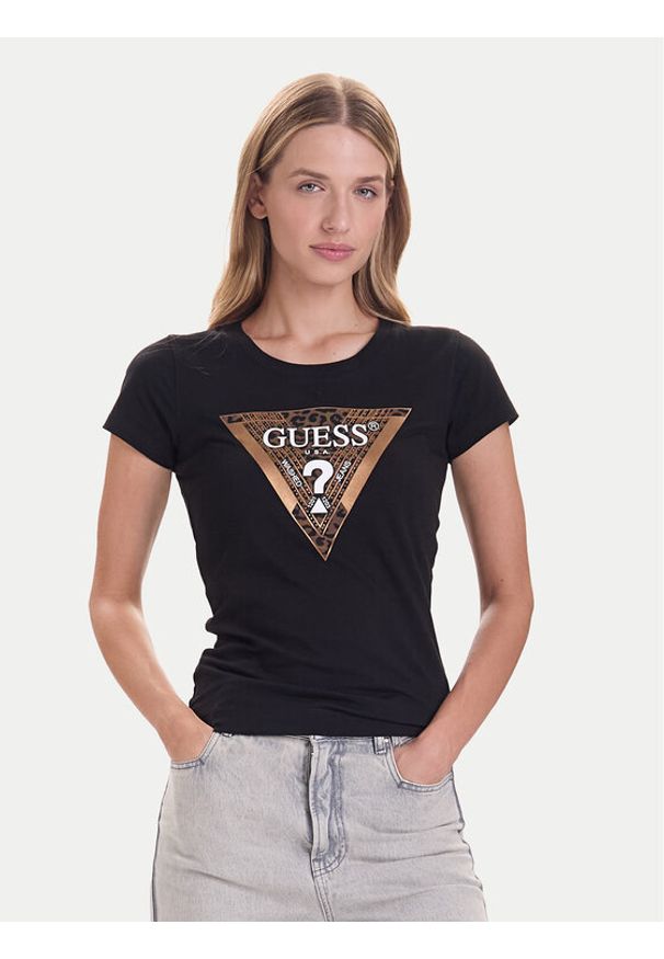 Guess T-Shirt W5BI28 J1314 Czarny Slim Fit. Kolor: czarny. Materiał: bawełna