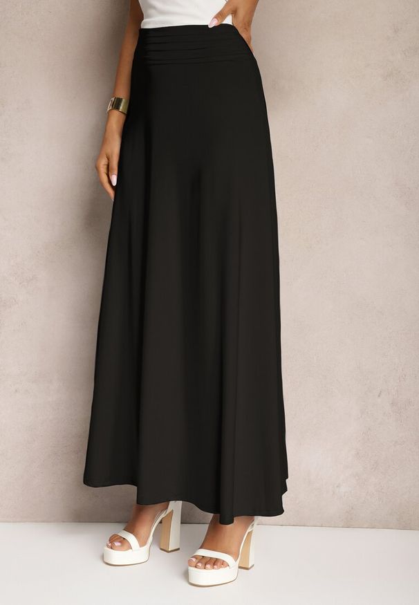 Renee - Czarna Rozkloszowana Spódnica High Waist z Marszczeniem w Pasie Nolisea. Stan: podwyższony. Kolor: czarny. Materiał: tkanina
