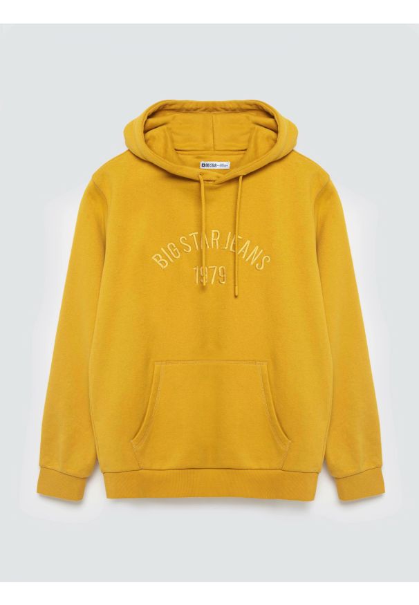 Big-Star - Bluza męska z haftem z kapturem żółta Aslan 203. Okazja: na co dzień. Typ kołnierza: kaptur. Kolor: złoty. Materiał: dzianina, denim. Wzór: haft. Styl: casual, klasyczny