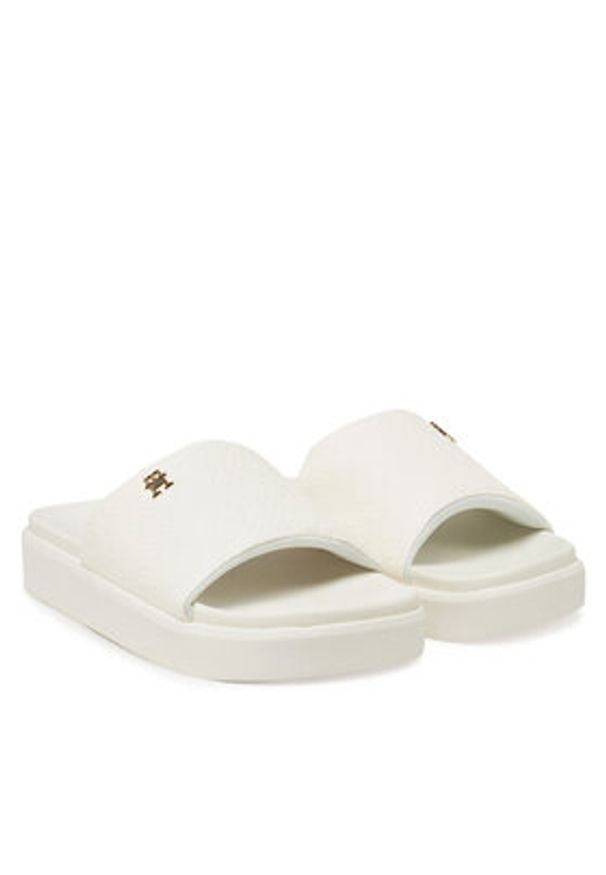 TOMMY HILFIGER - Tommy Hilfiger Klapki Platform Monogram Poolslide FW0FW08526 Biały. Kolor: biały. Materiał: skóra. Obcas: na platformie