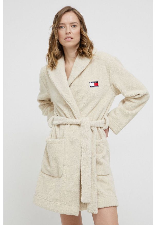 TOMMY HILFIGER - Tommy Hilfiger Szlafrok kolor beżowy. Kolor: beżowy. Materiał: materiał