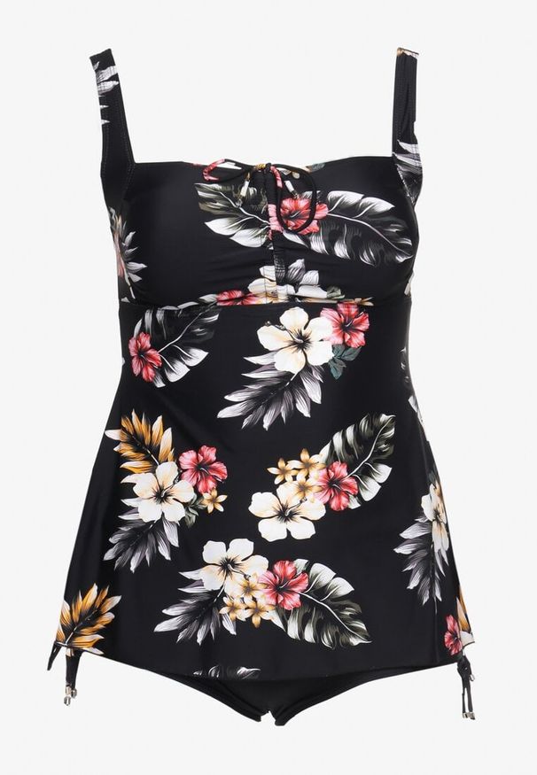 Born2be - Czarne Dwuczęściowy Strój Kąpielowy z Topem i Majtkami z Wysokim Stanem Talmeria. Stan: podwyższony. Kolekcja: plus size. Kolor: czarny. Wzór: kwiaty