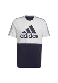 Koszulka Mężczyzna Adidas Essentials Colorblock Single Jersey biały. Kolor: biały, wielokolorowy, niebieski. Materiał: włókno, bawełna, jersey. Długość rękawa: krótki rękaw. Długość: krótkie. Sport: joga i pilates
