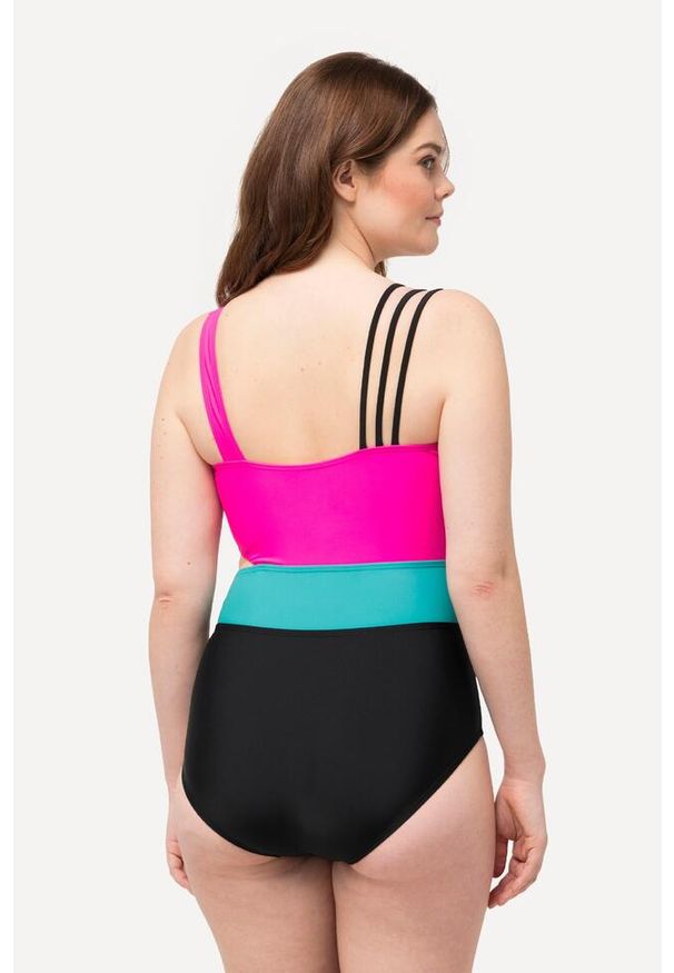 ULLA POPKEN - Damski Kostium kąpielowy bloki kolorów miękkie miseczki z recyklingu. Kolekcja: plus size. Kolor: różowy. Materiał: elastan, poliamid, materiał