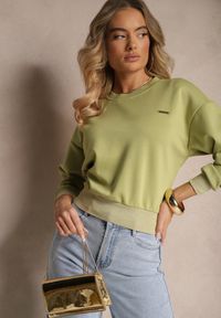 Renee - Zielona Bluza Ozdobiona Metaliczną Nicią Ilatraen. Okazja: na co dzień, na spacer. Kolor: zielony. Materiał: jeans. Wzór: aplikacja. Styl: casual #5