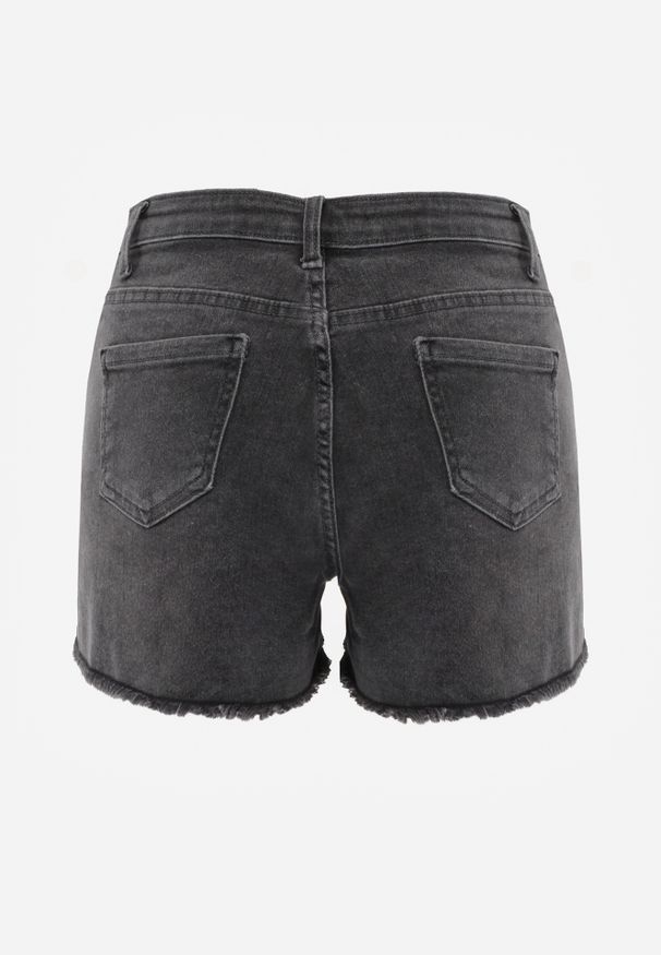 Renee - Ciemnoszare Jeansowe Szorty High Waist z Ozdobnymi Przetarciami Vimalira. Okazja: na co dzień. Stan: podwyższony. Kolor: szary. Materiał: jeans. Długość: długie. Sezon: lato, wiosna. Styl: elegancki, casual