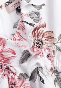 Renee - Biała Rozkloszowana Sukienka w Kwiaty z Falbanami Nonare. Typ kołnierza: kołnierz z falbankami, dekolt kopertowy. Kolor: biały. Długość rękawa: na ramiączkach. Wzór: kwiaty. Typ sukienki: kopertowe. Długość: mini #7