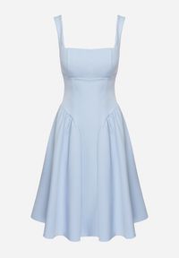 Born2be - Niebieska Sukienka Rozkloszowana z Ozdobną Kokardą na Plecach Sonarisea. Typ kołnierza: kokarda. Kolor: niebieski. Typ sukienki: rozkloszowane. Styl: klasyczny #5