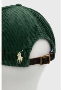 Polo Ralph Lauren czapka z daszkiem sztruksowa kolor zielony gładka. Kolor: zielony. Materiał: sztruks. Wzór: gładki #4