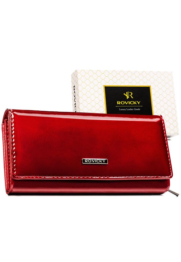 ROVICKY - Duży, czerwony portfel damski ze skóry naturalnej i ekologicznej - Rovicky. Kolor: czerwony
