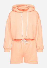 Born2be - Pomarańczowy Komplet Dresowy z Bawełną Bluza z Kapturem Krótszego Kroju i Szorty Ralophea. Kolor: pomarańczowy. Materiał: dresówka, bawełna. Sport: turystyka piesza #3