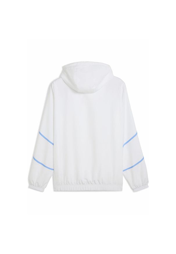 Puma - Męska tkana kurtka przedmeczowa Malmö FF PUMA White Team Light Blue. Kolor: biały, wielokolorowy, niebieski. Wzór: nadruk