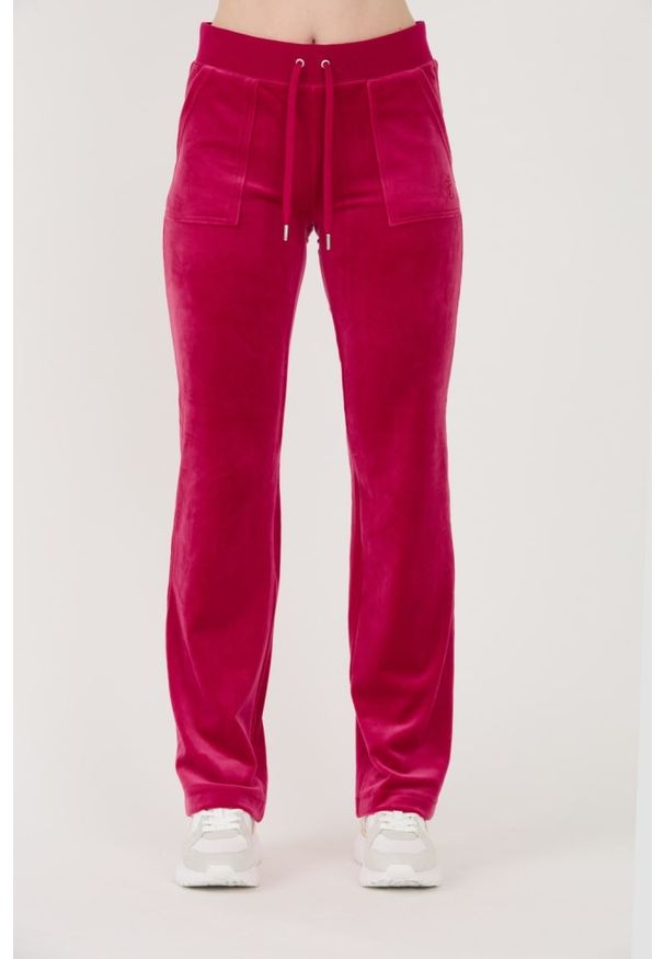 Juicy Couture - JUICY COUTURE Czerwone spodnie dresowe Del Ray Pocketed Pant. Kolor: czerwony. Materiał: dresówka