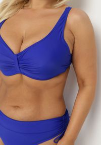 Born2be - Granatowe Bikini Biustonosz z Marszczeniem i Majtki Figi ze Ściągaczami Sarimine. Kolekcja: plus size. Kolor: niebieski. Materiał: jeans