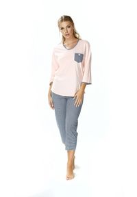 MEWA Lingerie - Bawełniana łososiowy piżama damska Fibi. Kolekcja: plus size. Kolor: różowy. Materiał: bawełna. Wzór: aplikacja, kolorowy