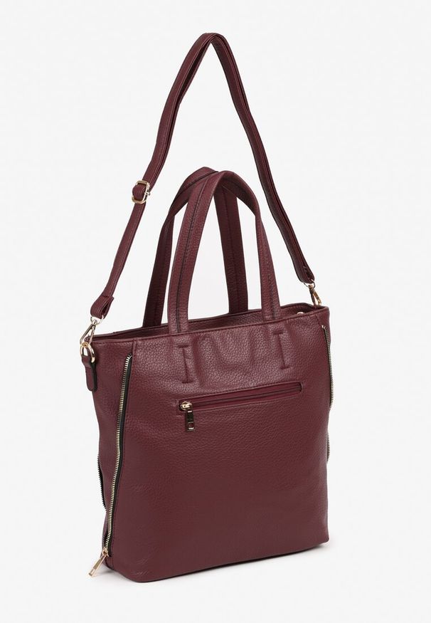 Renee - Bordowa Torebka Shopper na Ramię z Paskiem z Regulacją Vemeriana. Kolor: czerwony. Sezon: wiosna, lato. Styl: casual, elegancki. Rodzaj torebki: na ramię