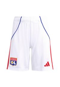 Adidas - Krótki dres dziecięcy OL 2025/26. Kolor: biały. Materiał: dresówka. Długość: krótkie. Styl: młodzieżowy, sportowy