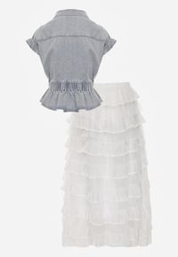 Born2be - Jasnoniebieski Komplet z Bawełny i Wiskozy Spódnica z Falbanami i Koszula Bez Rękawów Callirane. Kolor: niebieski. Materiał: wiskoza, bawełna #6