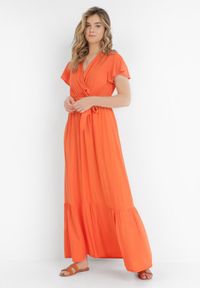 Born2be - Pomarańczowa Sukienka Diomeira. Kolor: pomarańczowy. Materiał: tkanina. Wzór: jednolity, gładki. Typ sukienki: kopertowe. Styl: klasyczny, elegancki. Długość: maxi #2