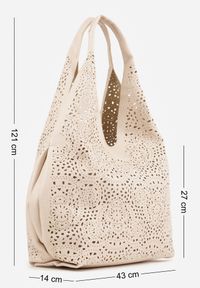 Renee - Beżowa Ażurowa Torebka o Fasonie Hobo z Dodatkową Saszetką Kallenis. Kolor: beżowy. Wzór: ażurowy. Dodatki: z haftem. Styl: elegancki, boho. Rodzaj torebki: na ramię #3