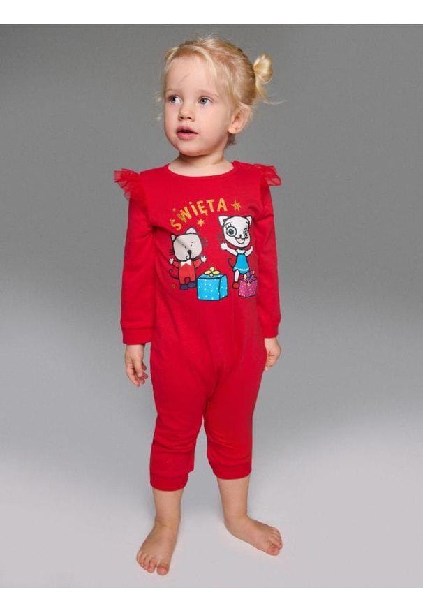 Sinsay - Pajacyk Kicia Kocia - czerwony. Kolor: czerwony. Materiał: bawełna. Styl: wizytowy