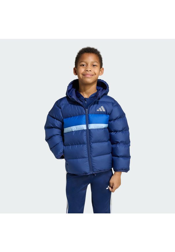 Adidas - Kurtka Synthetic Down Kids. Typ kołnierza: kaptur. Kolor: niebieski. Materiał: puch