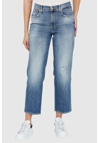 7 FOR ALL MANKIND Jasnoniebieskie jeansy damskie z przetarciem THE MODERN STRAIGHT, Rozmiar 27. Kolor: niebieski