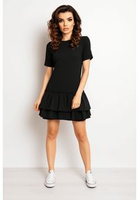 Infinite You - Bawełniana sukienka z falbanami u dołu melanżowy grafit. Okazja: na co dzień. Materiał: bawełna. Wzór: melanż. Styl: elegancki, casual
