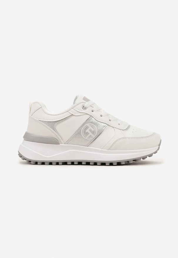 Born2be - Białe Sneakersy z Siateczką i Zdobieniem z Brokatem Vilista. Kolor: biały. Wzór: aplikacja