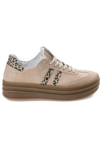 Beżowe Sneakersy Armodo Stylowe Obuwie Damskie Panterka. Okazja: na co dzień, na spacer. Kolor: beżowy. Materiał: zamsz, tkanina. Wzór: motyw zwierzęcy. Styl: elegancki #6