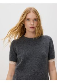 Reserved - Sweter z krótkim rękawem - szary. Kolor: szary. Materiał: wełna, dzianina. Długość rękawa: krótki rękaw. Długość: krótkie