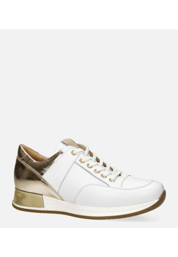 Kati - Białe sneakersy kati buty sportowe sznurowane 7026. Kolor: biały, złoty, wielokolorowy
