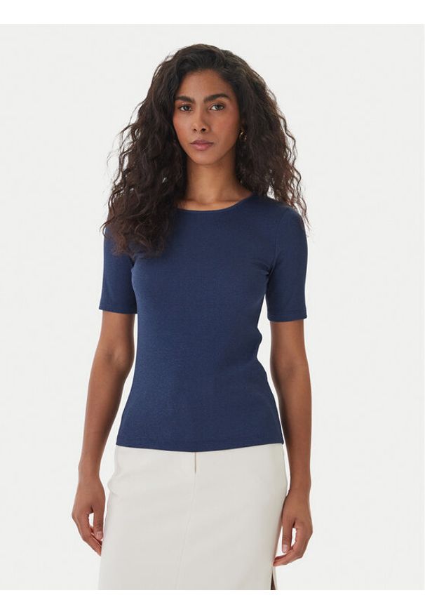 Fracomina T-Shirt FS26ST7008K420Q7 Granatowy Slim Fit. Kolor: niebieski. Materiał: wiskoza