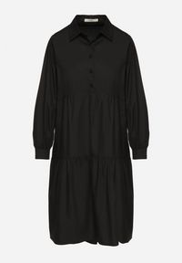 Born2be - Czarna Bawełniana Sukienka Koszulowa o Rozkloszowanym Kroju Olenias. Okazja: na co dzień. Kolor: czarny. Materiał: bawełna. Typ sukienki: koszulowe. Styl: casual #7