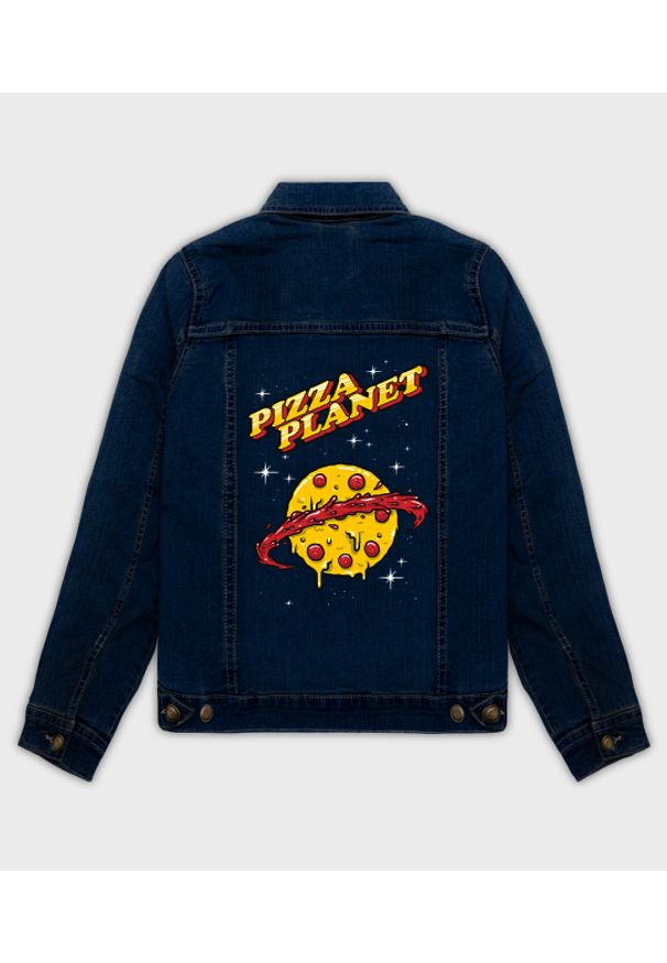 MegaKoszulki - Kurtka jeansowa damska Pizza planet. Materiał: jeans. Wzór: nadruk. Sezon: wiosna. Styl: klasyczny