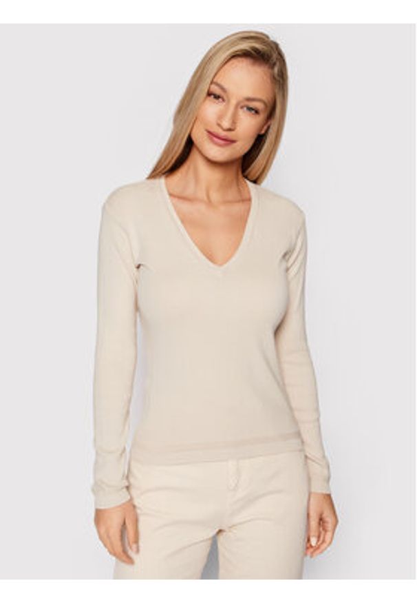 United Colors of Benetton - United Colors Of Benetton Sweter 1091D4625 Beżowy Regular Fit. Kolor: beżowy. Materiał: bawełna