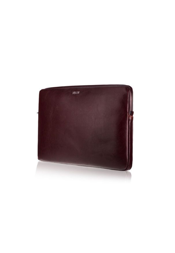 Skórzany pokrowiec etui na laptopa 13 cali Solier SA23 burgundowy. Kolor: czerwony. Materiał: skóra. Wzór: paski. Styl: elegancki
