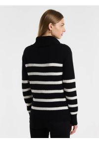 Big-Star - Sweter damski w czarno-białe paski rozpinany z dodatkiem kaszmiru Stripalia 906. Kolor: czarny. Materiał: kaszmir. Wzór: paski. Sezon: lato. Styl: klasyczny, elegancki